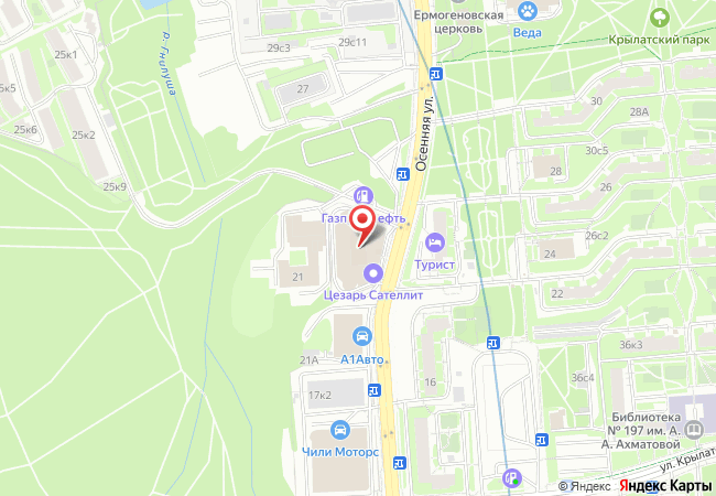 Карта проезда: Москва, ул. Осенняя, 23 — мастерская ГигаБайк Сервис Плюс